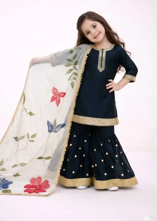 Small Girls Black Sharara Suit for Eid