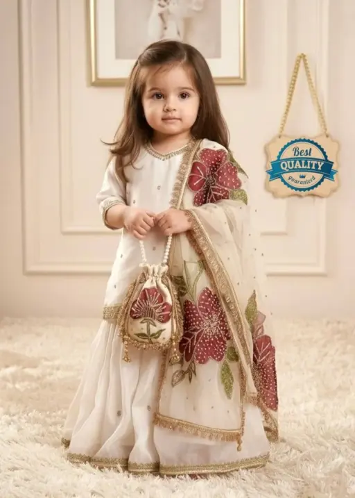 Small Girls White Sharara Suit for Eid