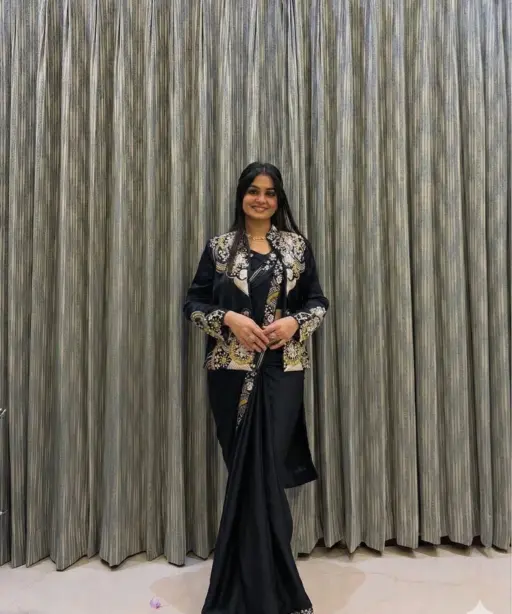 Wedding Special Black Lehenga Saree with Jacket