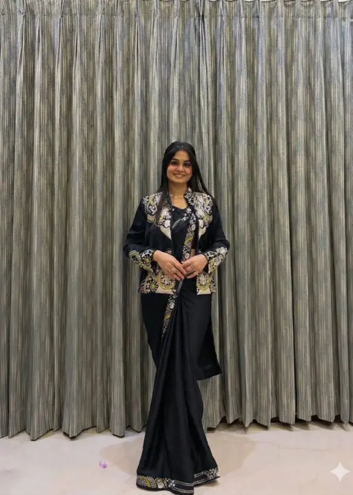 Wedding Special Black Lehenga Saree with Jacket