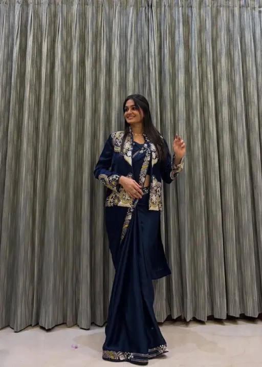 Wedding Special Blue Lehenga Saree with Jacket