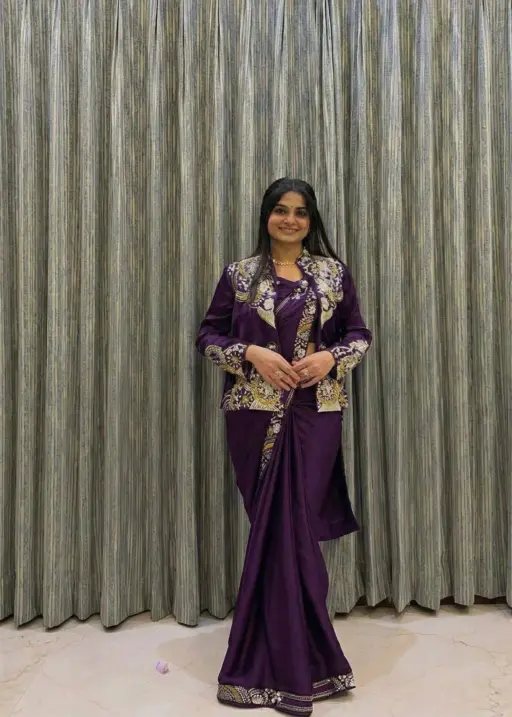 Wedding Special Purple Lehenga Saree with Jacket