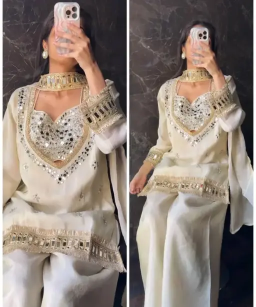 White 4 Piece Blouse Suit with Salwar
