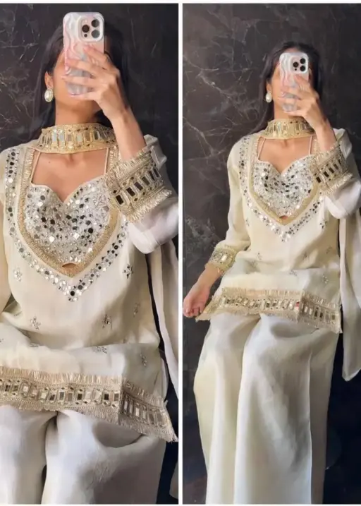 White 4 Piece Blouse Suit with Salwar