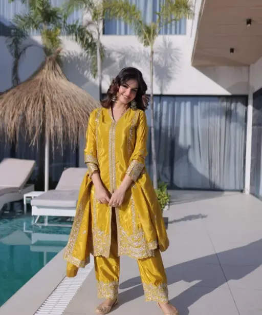 Yellow Slit Cut Dress for Haldi