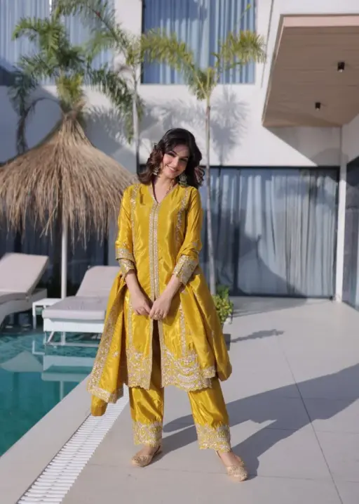 Yellow Slit Cut Dress for Haldi