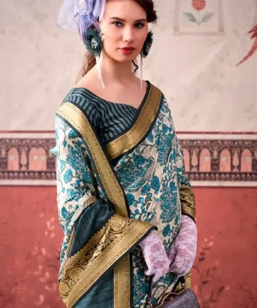 Big Flair Flower Printed Gown with Dupatta White