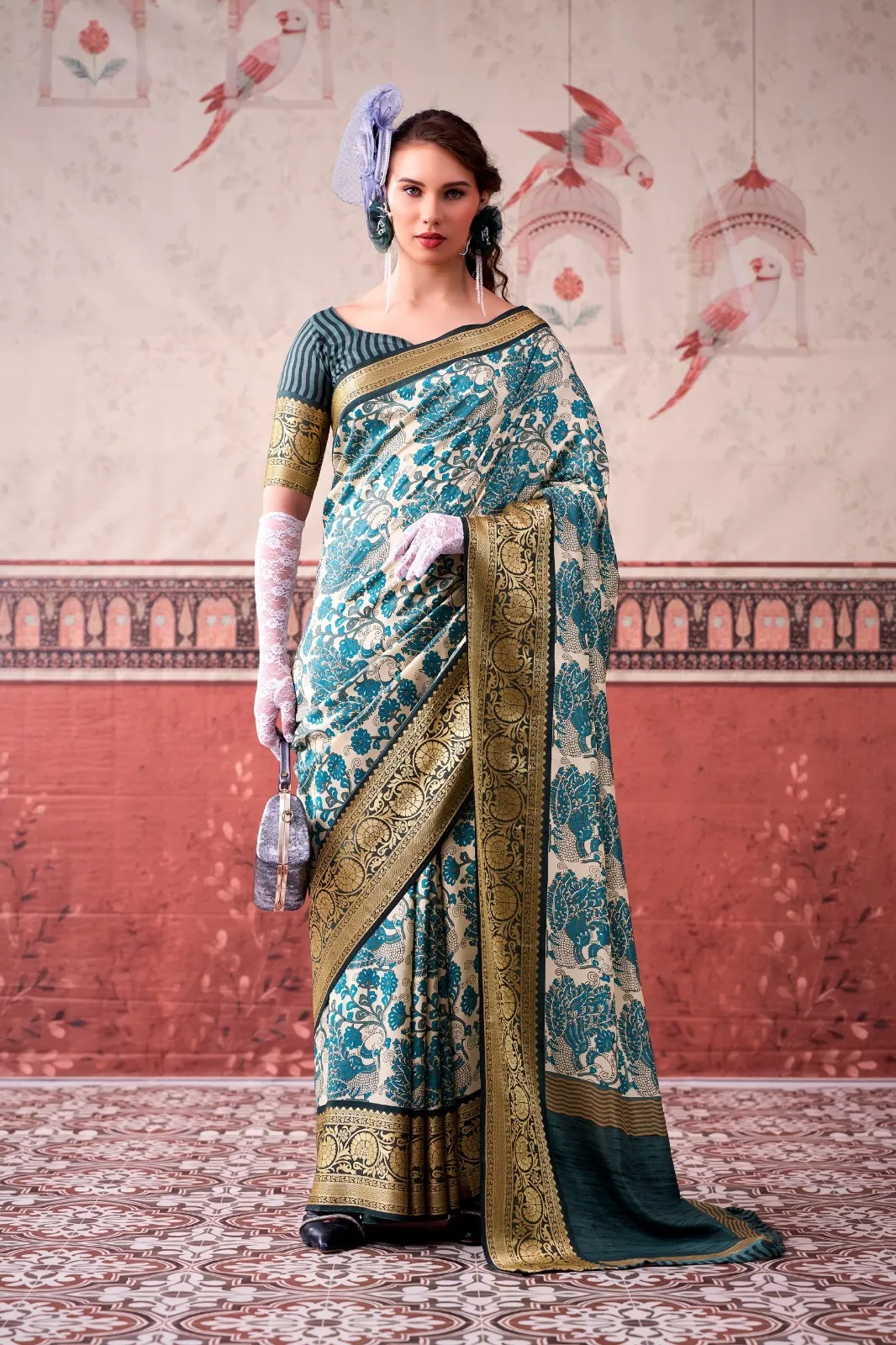Big Flair Flower Printed Gown with Dupatta White - Image 3