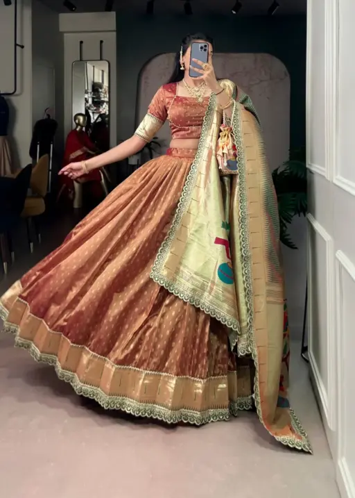 Brown Color Wedding Lehenga Choli with Paithani Dupatta