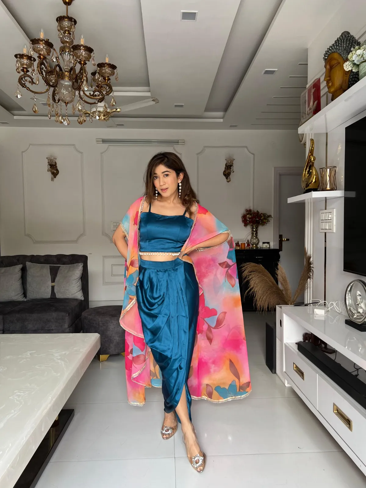 Celebrity Inspired Indowestern Dhoti with Shrug