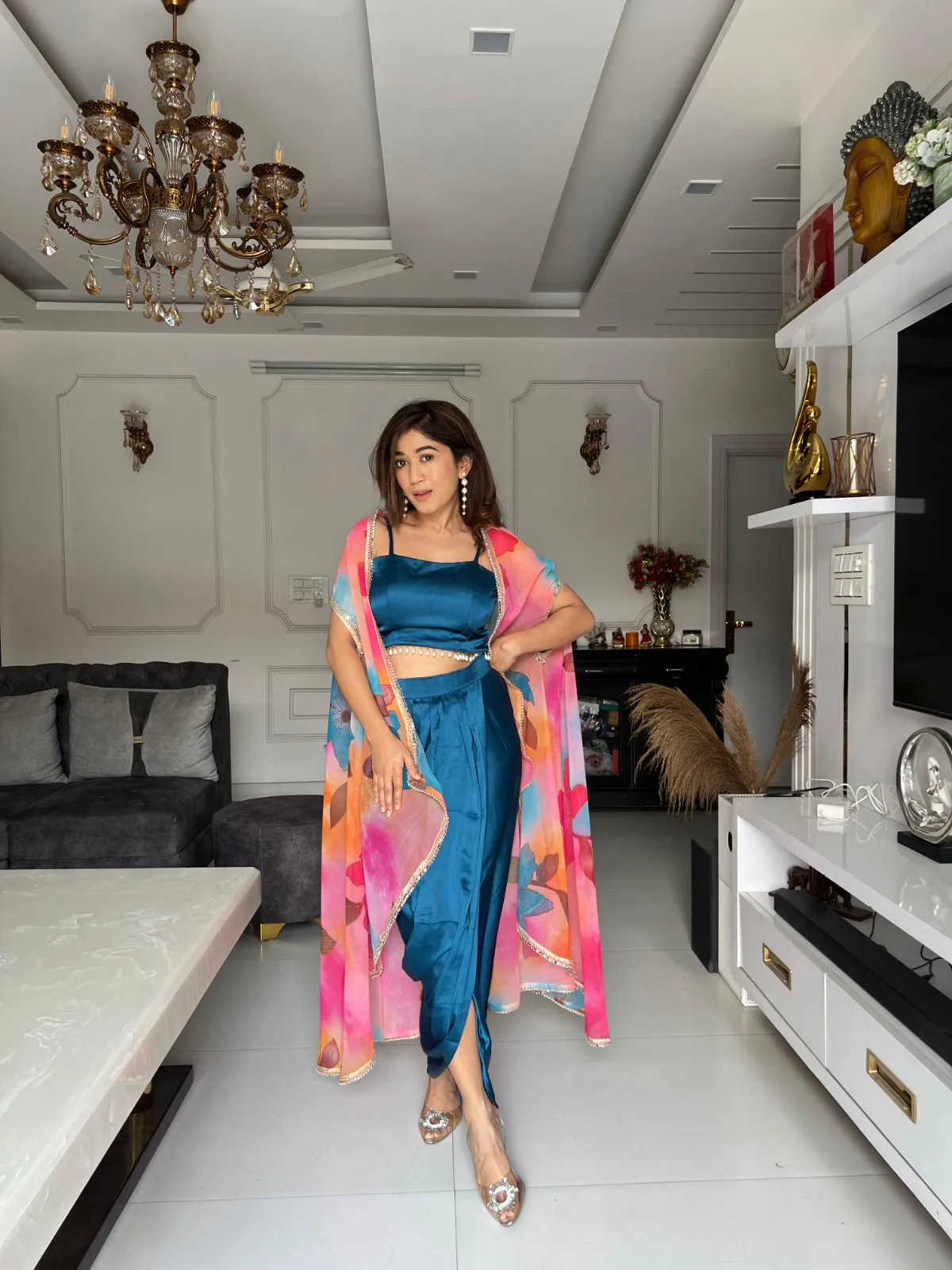 Celebrity Inspired Indowestern Dhoti with Shrug - Image 3