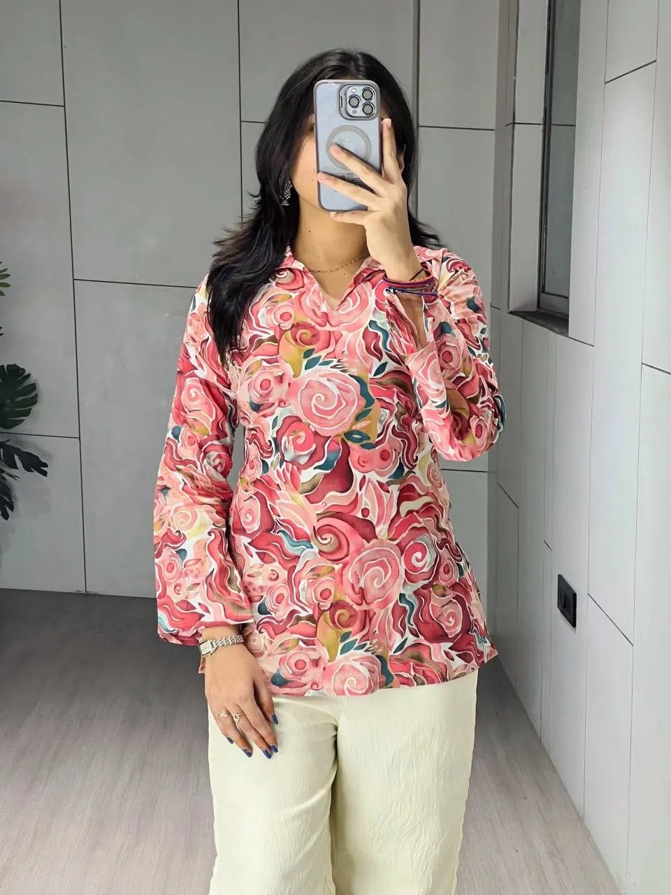 Cotton Printed Short Top with Plazzo Cherry - Image 9