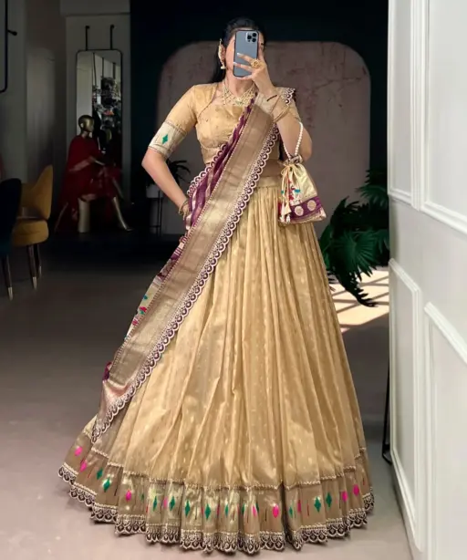 Creme Wedding Lehenga Choli with Paithani Dupatta