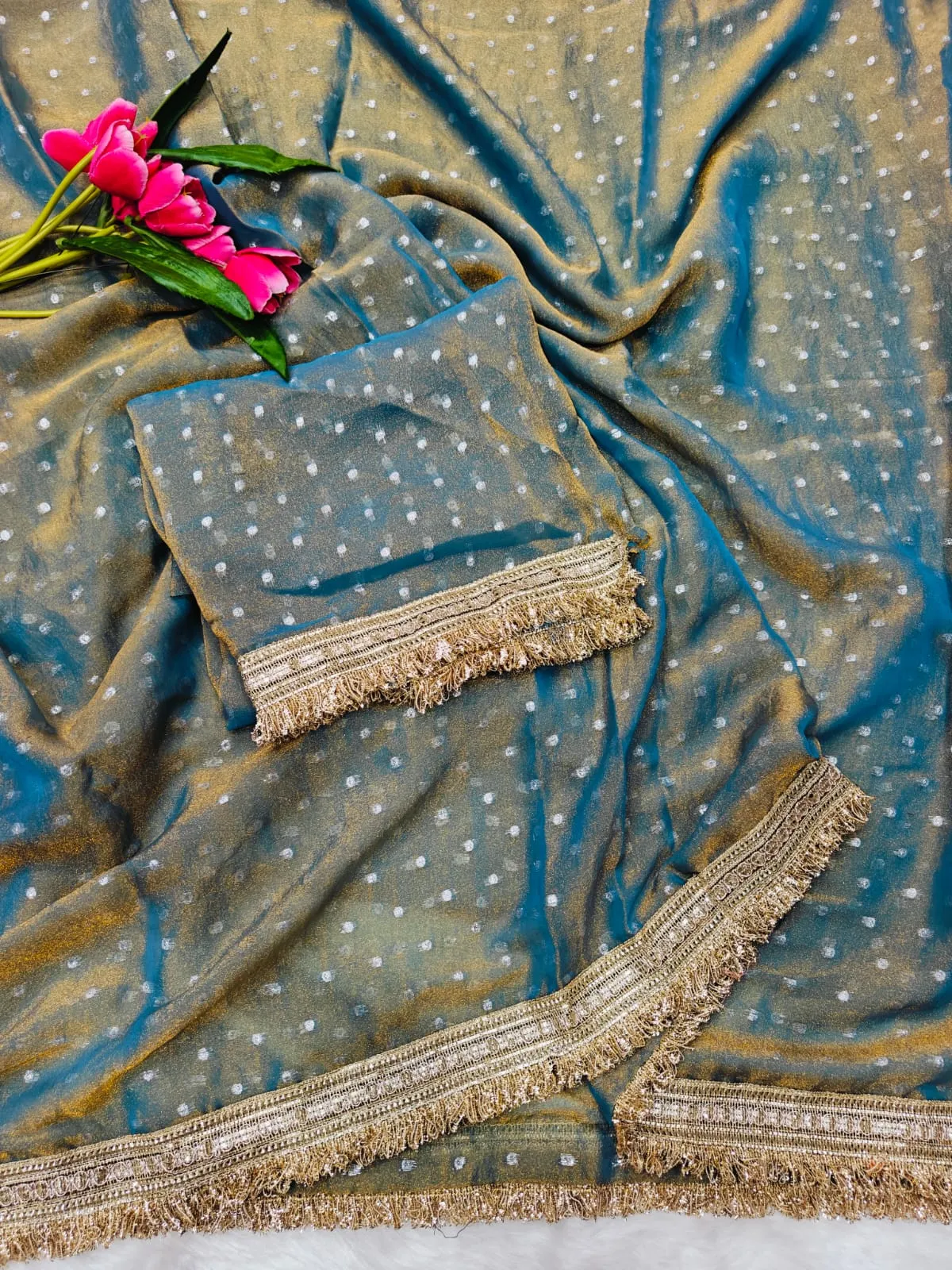 Gray Color Heavy Wedding Wear Saree - Image 2