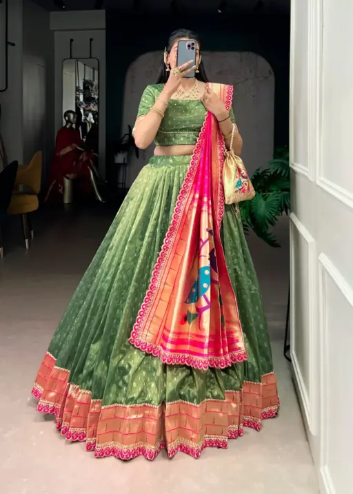 Green 7Color Wedding Lehenga Choli with Paithani Dupatta
