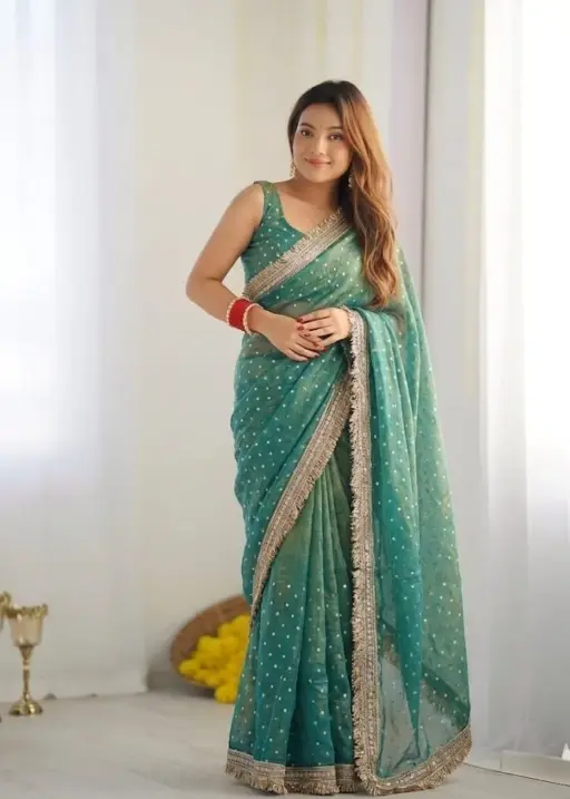 Green Color Heavy Wedding Wear Saree