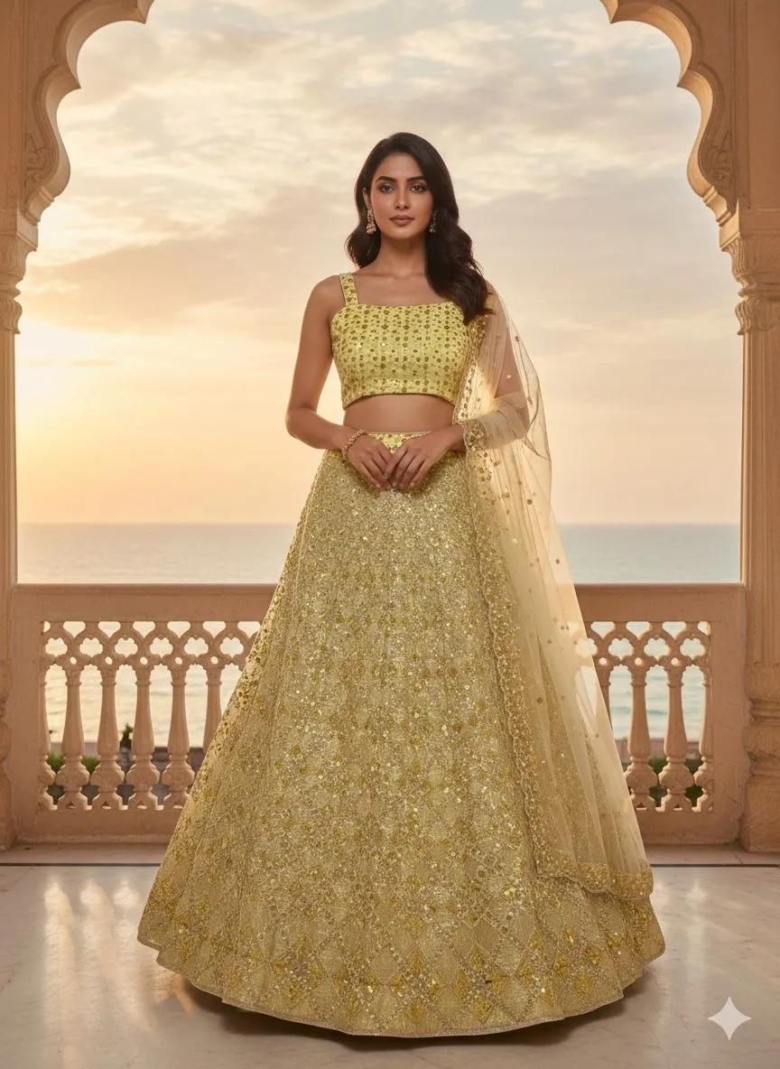 Haldi Function Special Yellow Sequence Lehenga Choli - Image 4