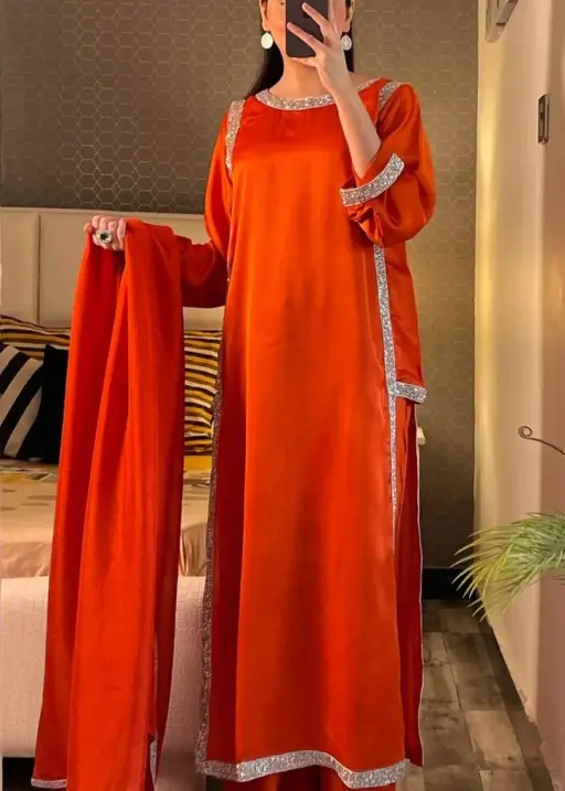 Hania Amir Inspired Rust Color Readymade Suit