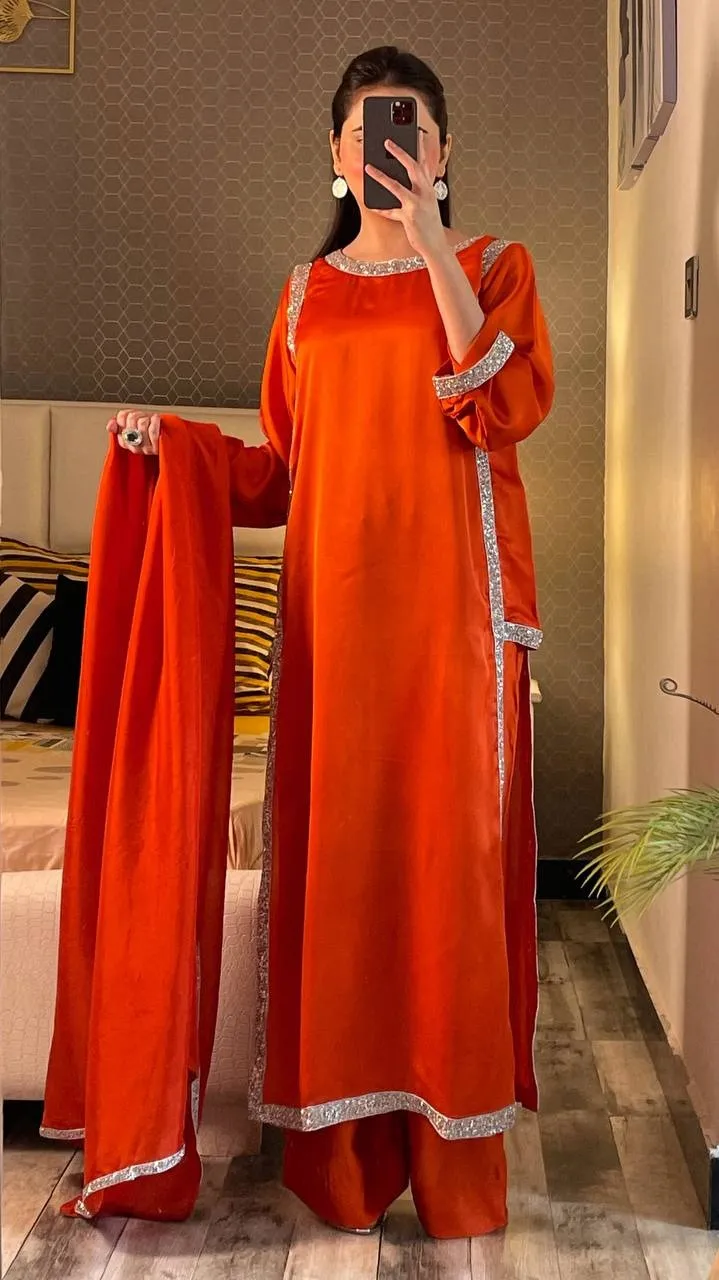 Hania Amir Inspired Rust Color Readymade Suit
