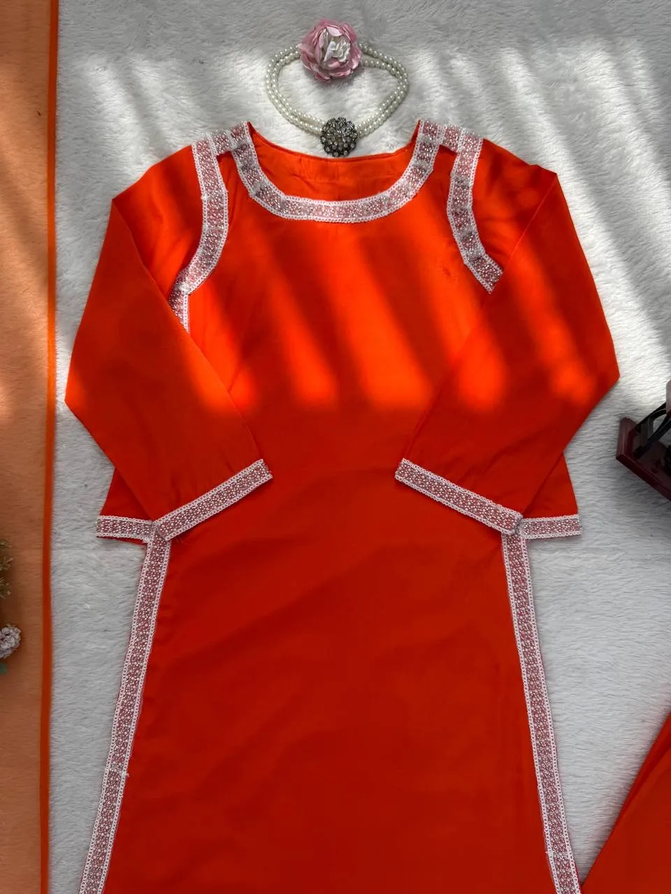 Hania Amir Inspired Rust Color Readymade Suit - Image 2