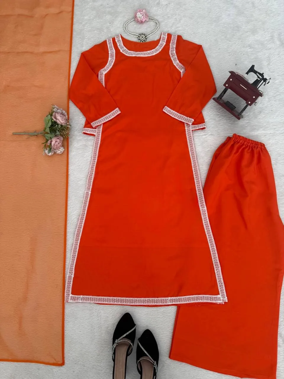 Hania Amir Inspired Rust Color Readymade Suit - Image 3