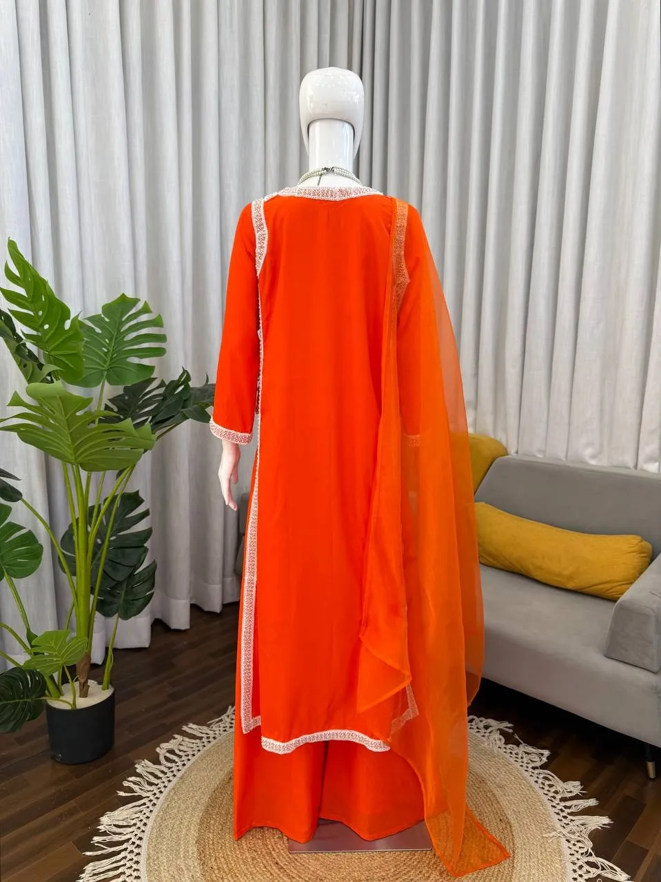 Hania Amir Inspired Rust Color Readymade Suit - Image 4
