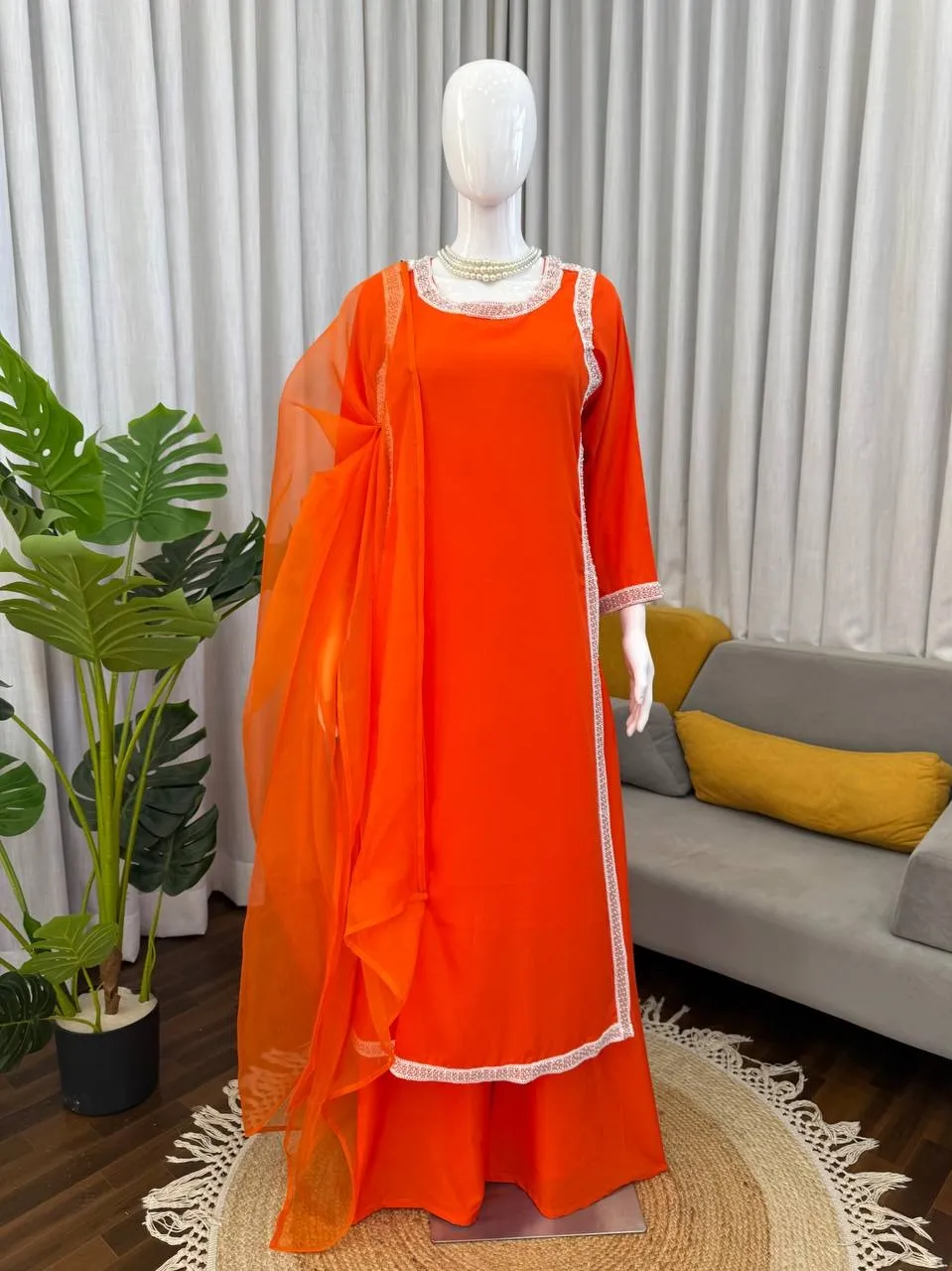 Hania Amir Inspired Rust Color Readymade Suit - Image 5