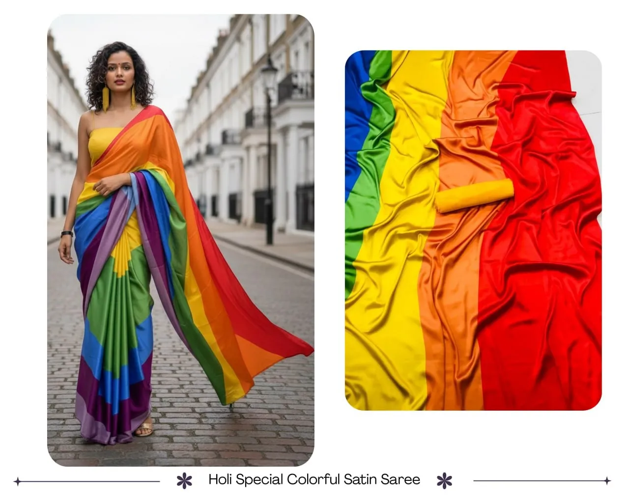 Multi Color Satin Printed Saree - Image 2