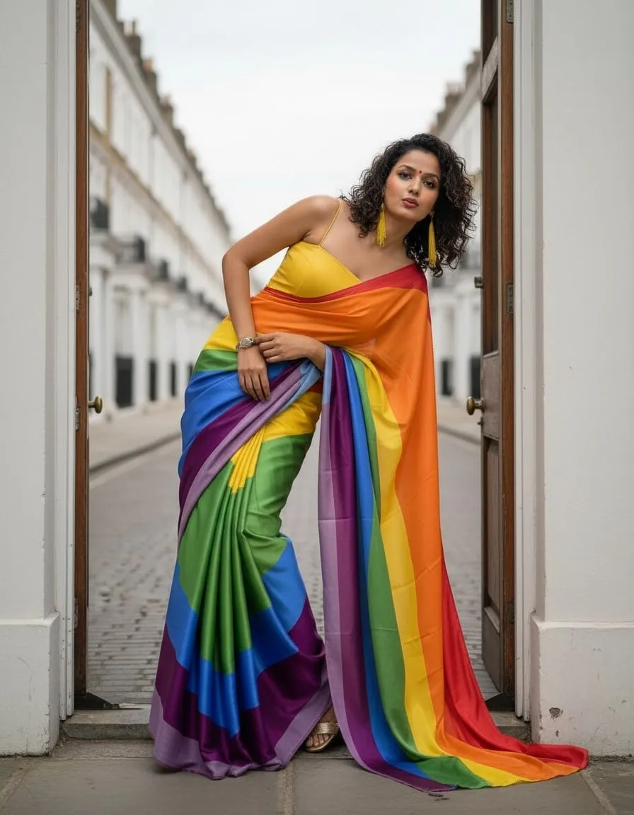 Multi Color Satin Printed Saree - Image 3