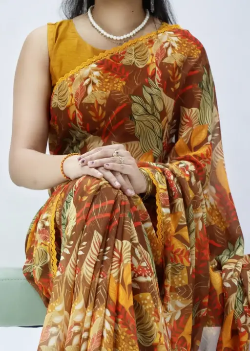 Mustard Floral Beautiful saree