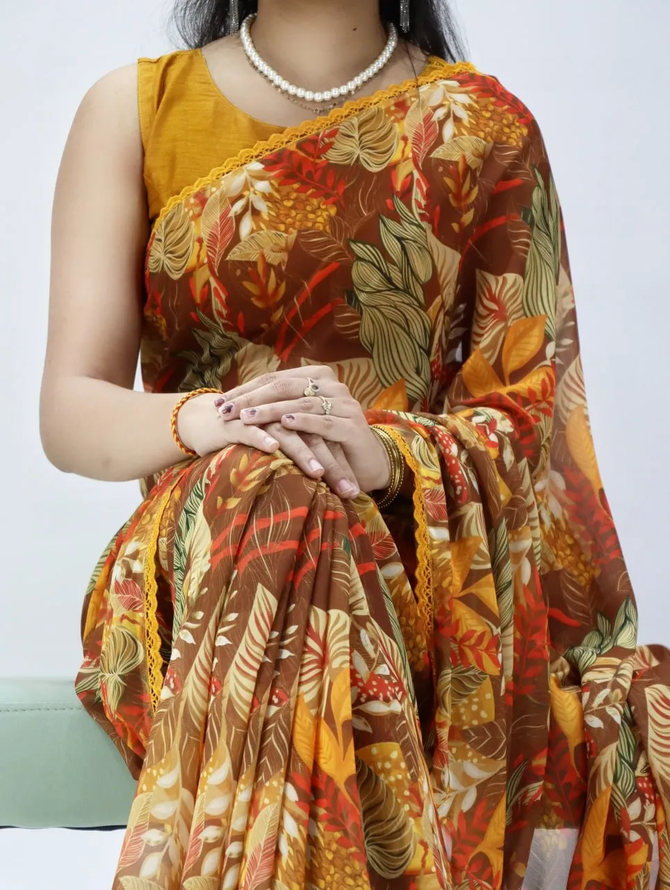 Mustard Floral Beautiful saree