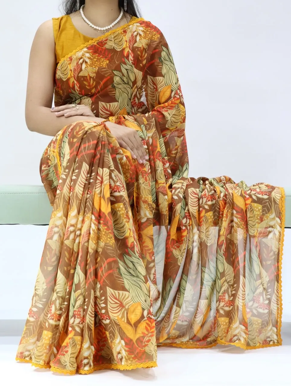Mustard Floral Beautiful saree - Image 2