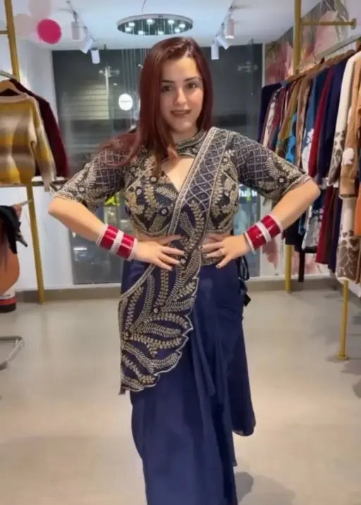 Navy Blue Readymade Saree with Embroidery Pallu