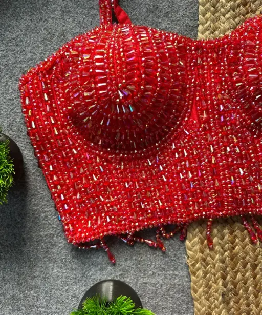 Party Wear Red Pearl Blouse
