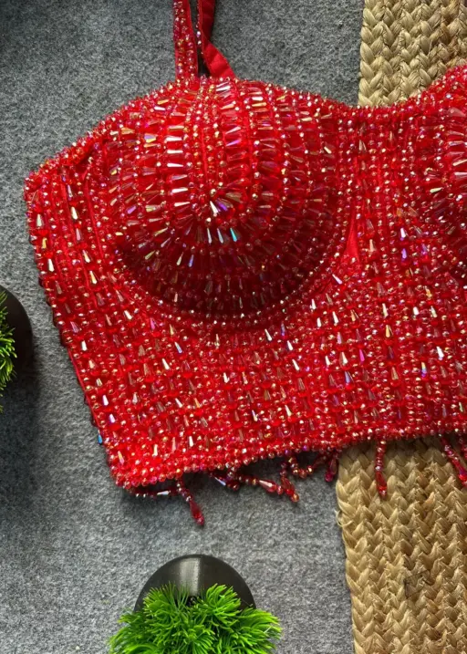 Party Wear Red Pearl Blouse