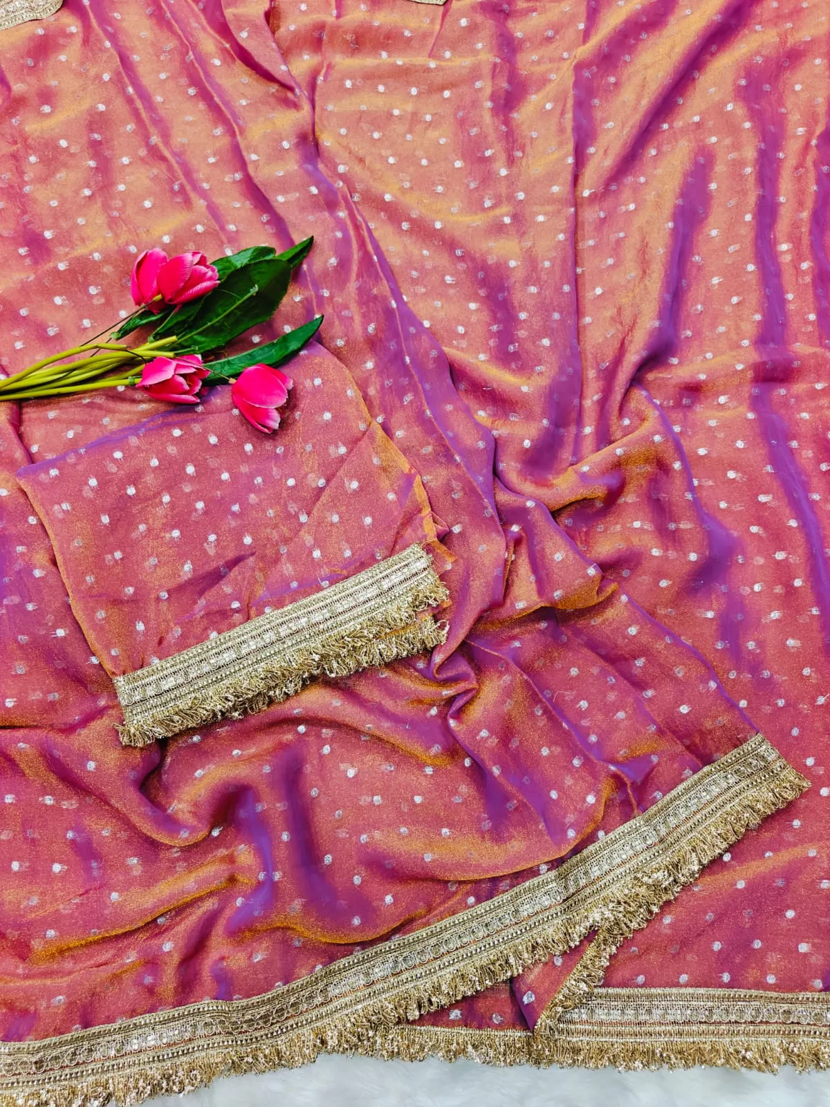 Peach Color Heavy Wedding Wear Saree - Image 2