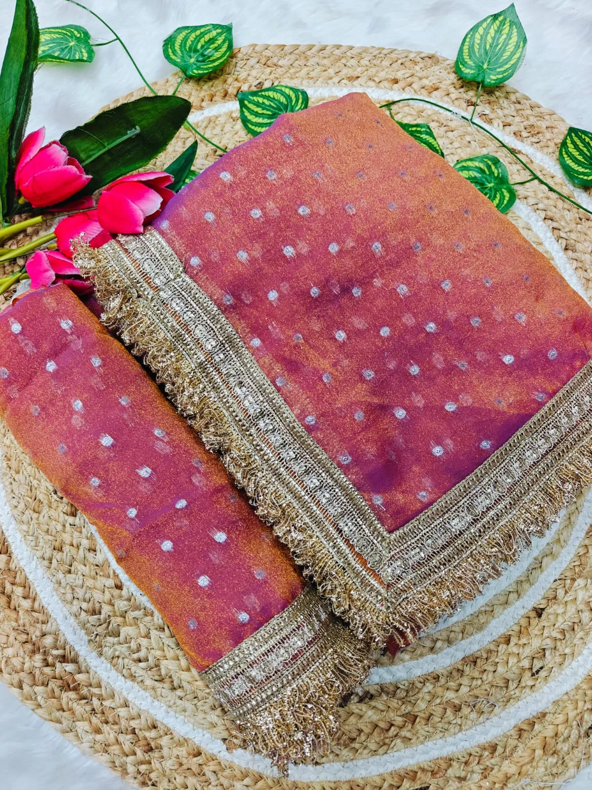 Peach Color Heavy Wedding Wear Saree - Image 3