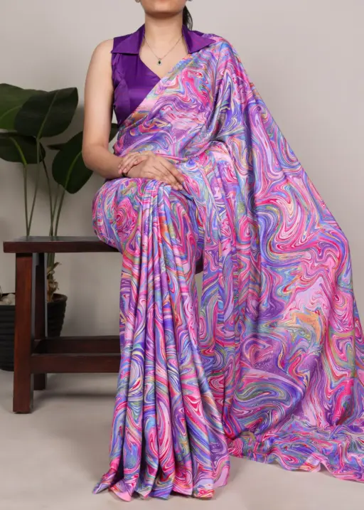 Peacock Printed Satin Silk Sarees