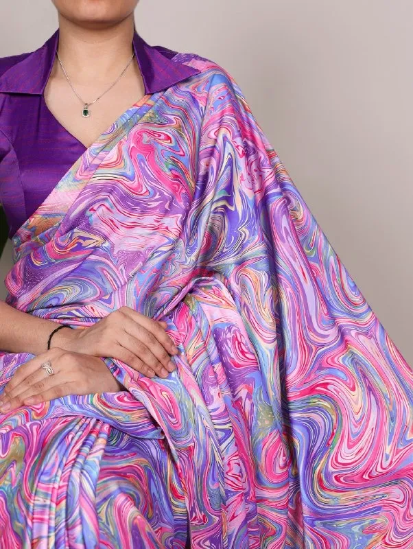 Peacock Printed Satin Silk Sarees - Image 2