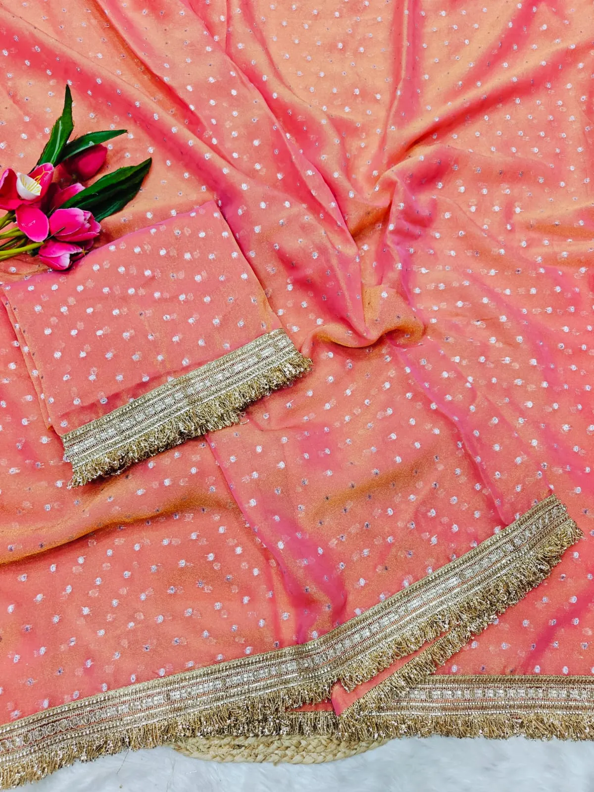 Pink Color Heavy Wedding Wear Saree - Image 2