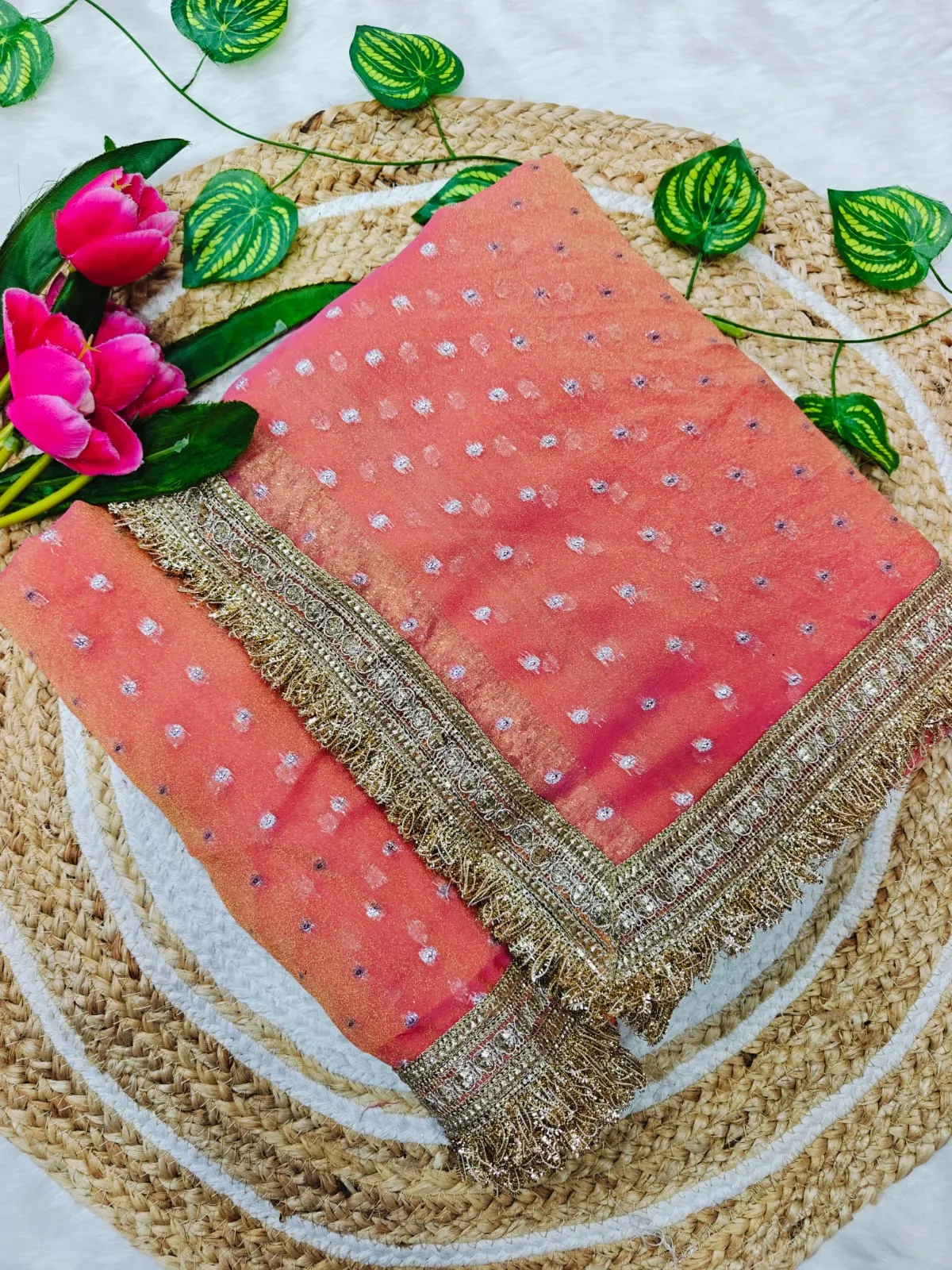 Pink Color Heavy Wedding Wear Saree - Image 5