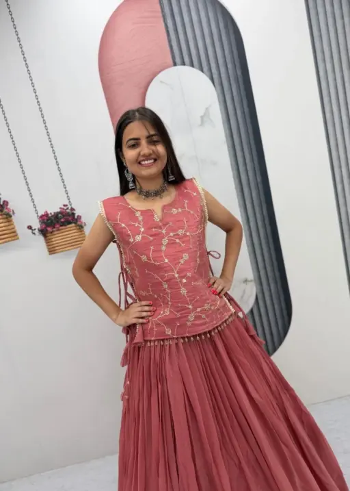 Pink Designer Long Blouse with Lehenga Under 2000