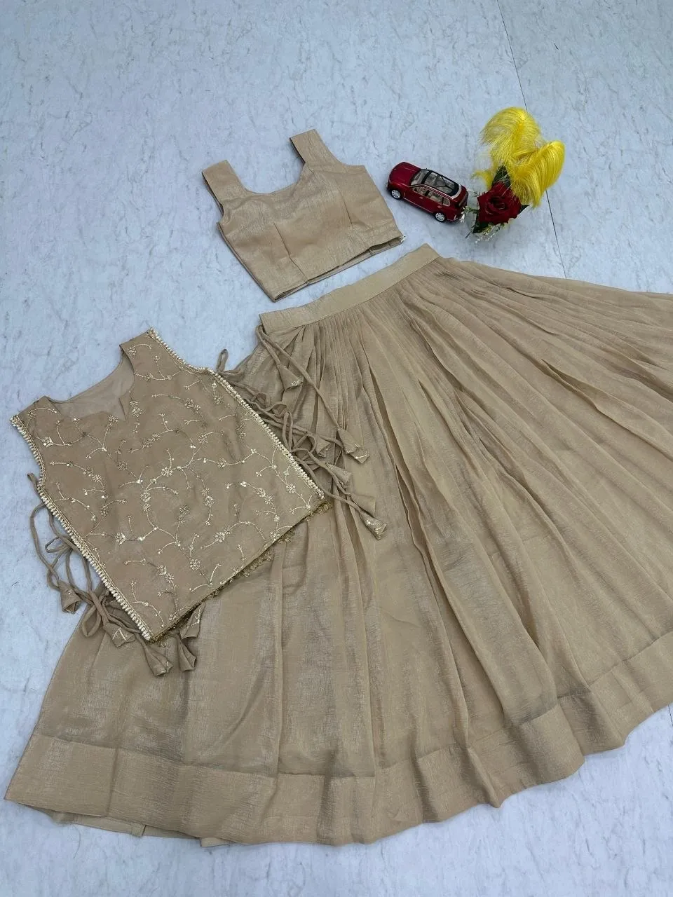 Pink Designer Long Blouse with Lehenga Under 2000 - Image 5