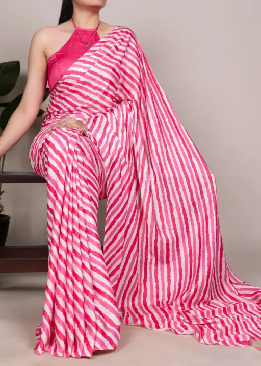 Pink Satin Printed Sarees