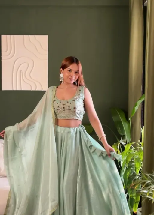 Pista Color Beautiful Embroidery Lehenga Choli