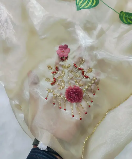 Premium Cut dana Handwork Saree with Lotus work