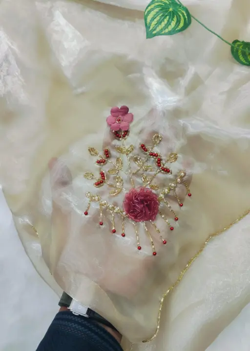 Premium Cut dana Handwork Saree with Lotus work