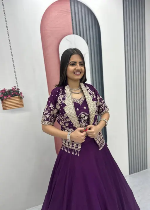 Purple Color Designer Lehenga Choli with Jacket Under 2500