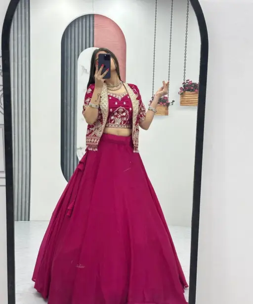 Rani Color Designer Lehenga Choli with Jacket Under 2500