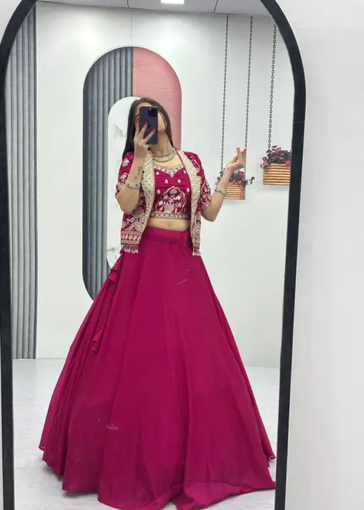 Rani Color Designer Lehenga Choli with Jacket Under 2500